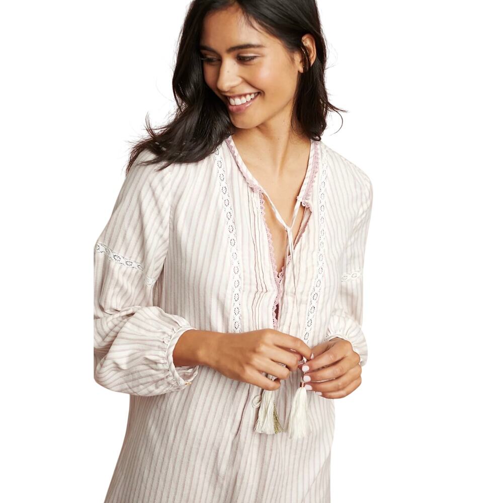 ANTHROPOLOGIE Floreat Women’s Boho Embroidered Tassel Tie Tunic Top - Picture 2 of 7